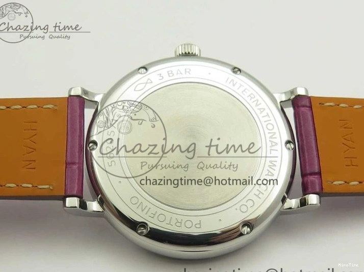 MIROTIME 0113 Portofino IW458101 Diamond Bezel SS MK 1:1 Best Edition Silver Dial On Purple Leather Strap MIYOTA Tailored 7166